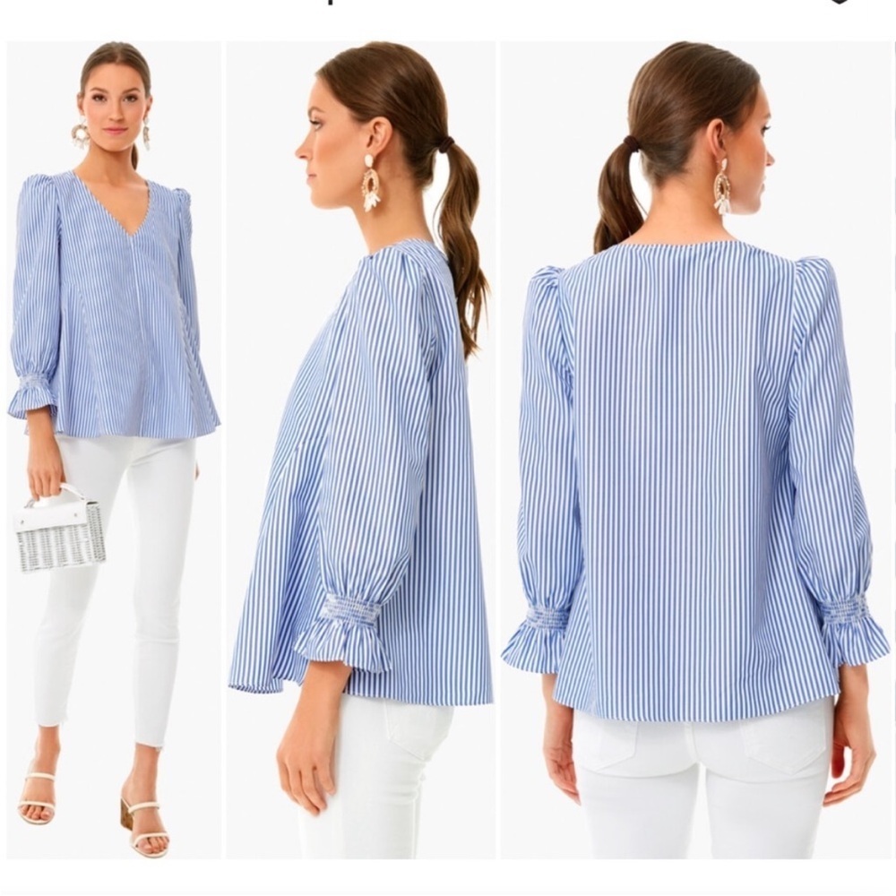 Tuckernuck Easton Blue And White Stripe Puff Sleeve Blouse New Size Small